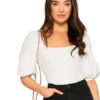 Dream Beauty Fashion Women's Bishop Puff Sleeves Square Neck Slim Top Polyester Blend