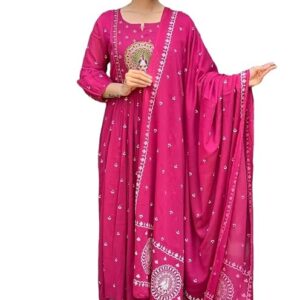 KLOSIA Women Rayon Printed Anarkali Kurta Set with Dupatta