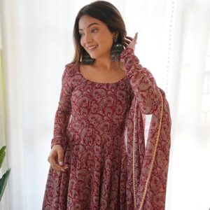 Alternative view of Sugathari Women's Georgette Anarkali Floral Printed Kurta with Pant & Dupatta