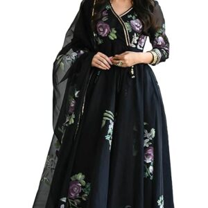 Sugathari Women's Georgette Anarkali Floral Printed Kurta with Pant & Dupatta