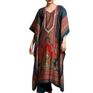 Varanga Women-Zari & Sequin Detailed Ethnic Printed Flared Kaftan With Trouser