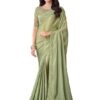 AKHILAM Women's And Girls Embroidery Lace & Sequence Embroidery Chiffon Saree With Unstitched Blouse Piece