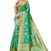 Monjolika Fashion Women's Banarasi Silk Blend Zari Woven Work With Tussles Saree and Embroidered Work Blouse Piece